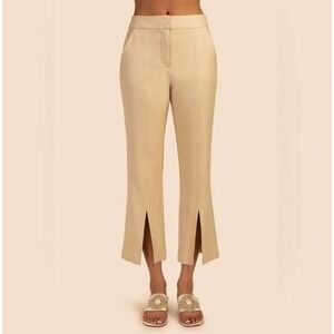 NWT TRINA TURK Tan High Rise Straight Leg Front Slit Cropped Pants Sz 8‎